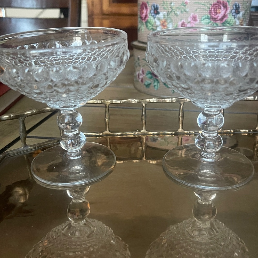Elegant Clear Glass Martinsville clear glass beaded coupe.